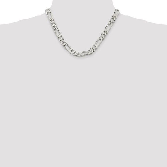 Men's 9mm, Sterling Silver, Solid Figaro Chain Necklace, 18 Inch